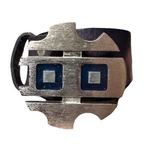 Abstract Belt Buckle Blue Boho Hippie Vintage 60s Cap-94 Canada Leather Belt